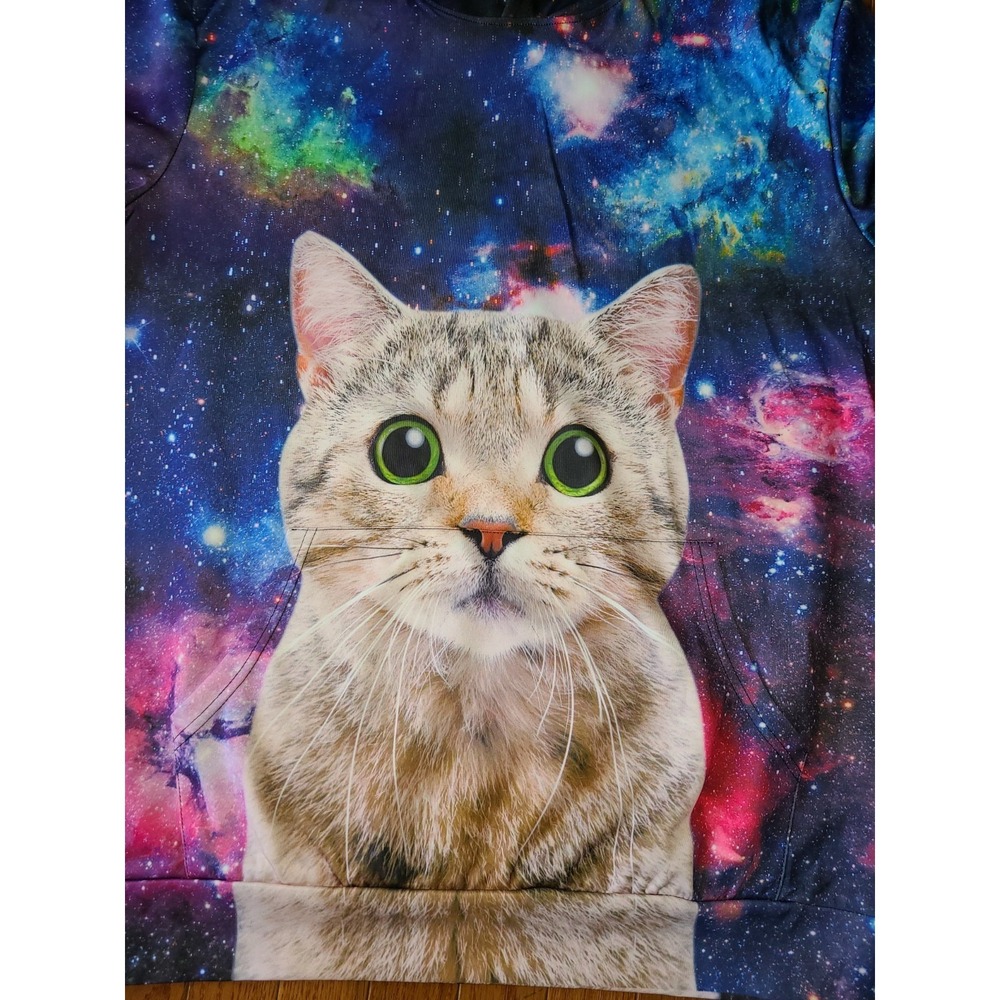 Space Cat Hoodie 3D‎ graphic XL Kangaroo pocket Cat Lady/Man  Celestial Geek - Picture 2 of 8